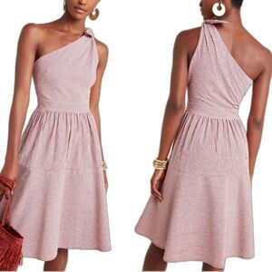 Gal Meets Glam Martha striped one shoulder bow dress with pockets size 4